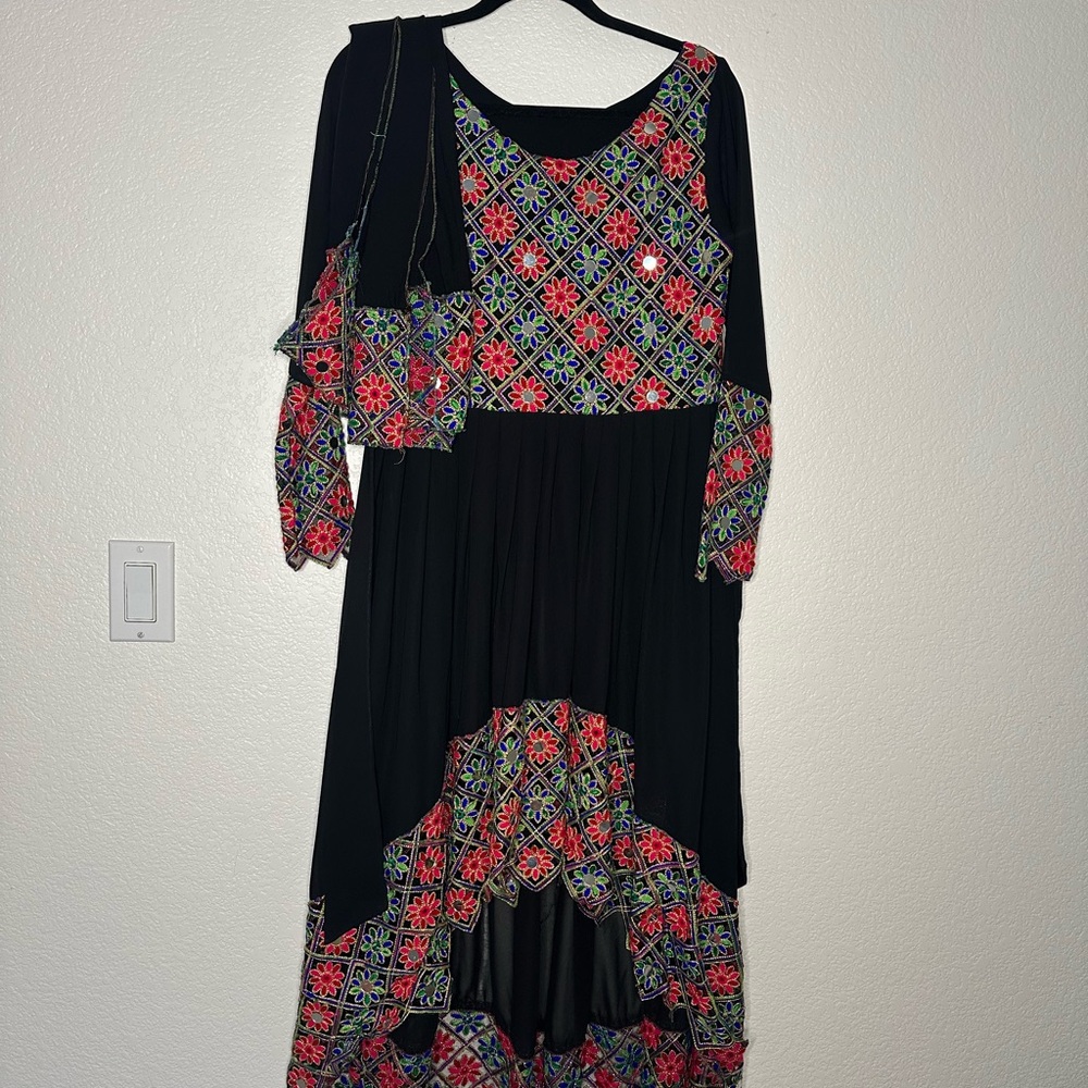 Elegant Black and Multicolor Embroidered Dress - traditional dress